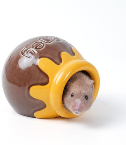 Kelivi Ceramic Hamster Hideout, Strawberry Hamster House and Habitat, Syrian Hamster Hideout Decor Cool Bed for All Season Gerbil, Mice Guinea Pig (Brown, Honey)