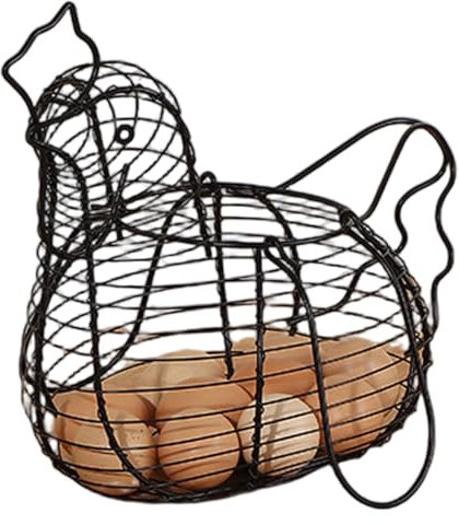 Chicken Wire Basket, Hollow-Out Iron Wire Egg Basket with Handle, Funny Chicken Egg Holder for Home Kicthen.
