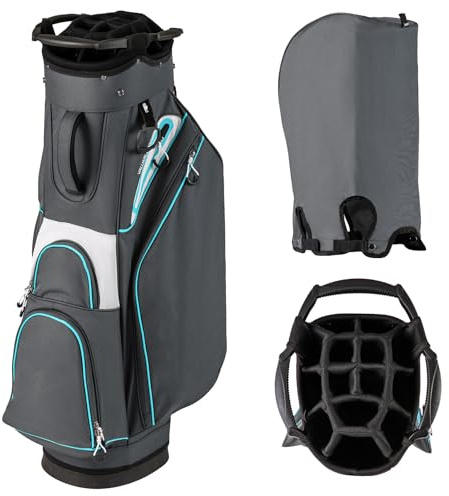 GYMAX Golf Cart Bag with 14-Way Dividers, Lightweight Golf Club Bag with Zippered Pockets Including Cooler Bag, Rain Hood, Shoulder Strap, Carry Handle, Portable Golf Bags for Men Women (Dark Grey)