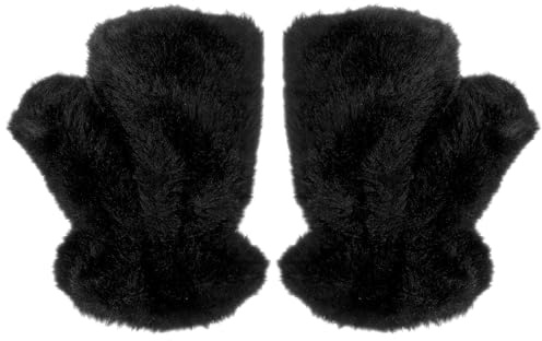 Grevosea Mitaines d'hiver chaudes pour femme, gants en fourrure douce pour la course à pied, le vélo, la conduite, la saisie, Halloween, cosplay, accessoires de costume (noir)