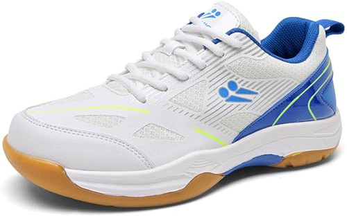 PENXZT Chaussures De Badminton pour Hommes Femme Chaussures De Tennis Antidérapantes et légères pour Squash, Volley-Ball, Handball,White Blue,40 EU