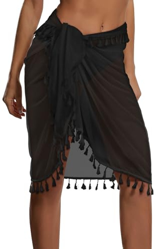 Srongs For Women Beachwear Bathing Suit Cover Up With Fringes(black)