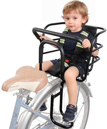 QMD Asiento Trasero para Bicicleta Infantil, Asiento para Bicicleta Infantil con Pedales, Respaldo y pasamanos, diseñado para niños de 18 Meses a 8 años, fácil instalación.