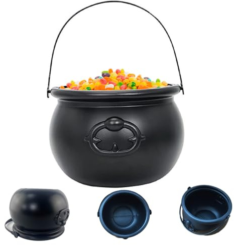 2,6 liters kittel kastrull halloween godis skål plast svart 7,7 tum | Lätt och bärbar design, rymmer 2,6 liters godis, perfekt för halloweenfester