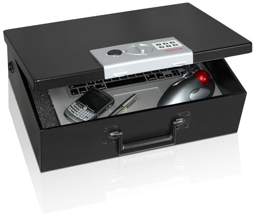 Honeywell Safes & Door Locks - Hideable Money Safe Box with Carry Handle - Fire Resistant Safe Document Box for Home - Metal Box with Digital Lock for Personal Items, Jewelry - 0.48-Cu - Black - 6110