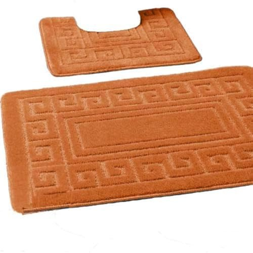 EDS Conjunto de alfombrillas de baño, antideslizantes, 2 piezas, diseño de estilo griego, 13 colores, color terracota