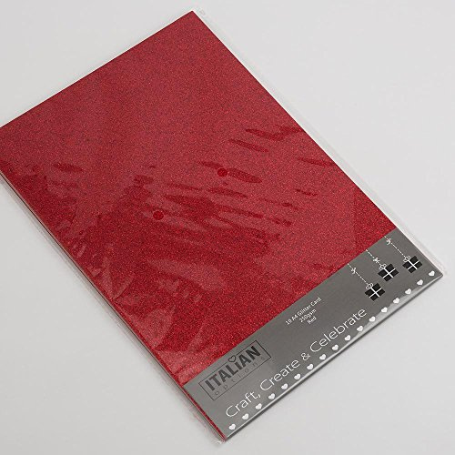 Italian Options Non-Shed Glitter Cardstock Paper, Sturdy Glitter Card for Electronic Die-Cutter Machines, Christmas Crafts and Card Making Supplies, 10 Coloured Sheets, A4, 250gsm, Red