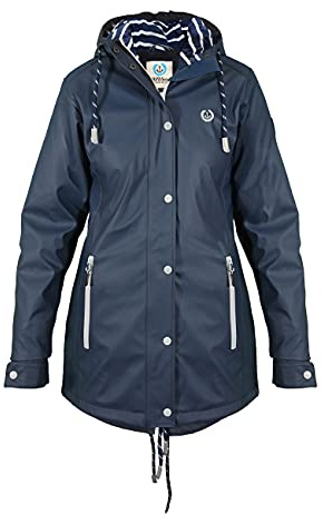 MADSea Damen Regenmantel Friesennerz 620 | halblanger wasserdichter Regenparka | winddicht mit maritimen, weiß/blauen Innenfutter, Navy, Größe:52