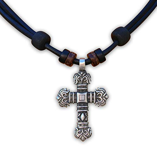 HANA LIMA Lederkette Halskette Kreuzanhänger Kette Kreuz Kreuzschmuck Kruzifix Jesus