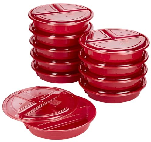 GoodCook Meal Prep Containers Set Microwave & Dishwasher-Safe Round Food Organizers with Labeled Compartments BPA-Free Food Storage Set with Snap Shut Lids Portion Control, 10-Pieces, Red