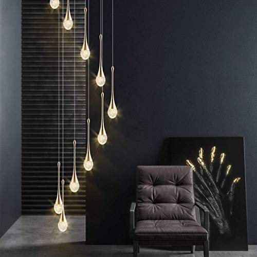 LED-ljuskrona trappa modern vattendroppe hängande lampa för Villa Duplex Trappa Lång Hänglampa