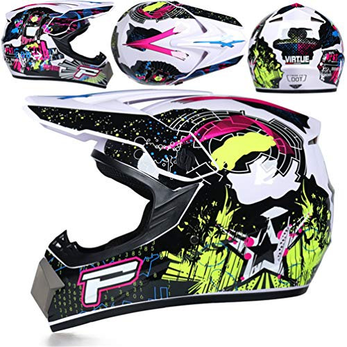 Amacigana® Motocross Helme Downhill Helme Motorrad Crosshelme & Endurohelme Jugend Kinder Offroad Helm Motocross Gear Combo Mask Brillenhandschuhe (Style #10, M)