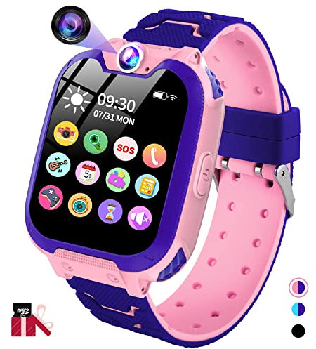 JUBUNRER Smartwatch Kinder Spiele, MP3, Apel, Kinderuhr Mädchen Jungen mit Touchscreen Kamera Alarm SOS Video Taschenrechner Kalender mit SD Card Geburtstagsgeschenk Kinder 3-12 Jahre