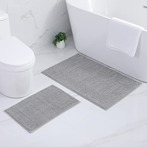 Homaxy Chenille Badezimmerteppich Set 2 teilig rutschfeste Badematte Set Weich Saugfähige Badteppich Waschbar Badvorleger - 40x60 cm+60x90 cm, Hellgrau