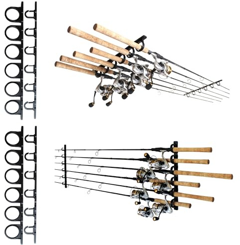 Rush Creek Creations, Support de canne à pêche au plafond pour 6 cannes, support de canne à pêche pour l'organisation du garage et le rangement mural, pour moulinets, équipements de pêche et