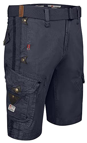 Geographical Norway Herren Cargoshorts – Kurze Hose aus Baumwolle, Sommer-Bermuda mit Gürtel, Größen S–5XL (4XL, Navy)