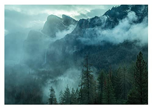 WallArena - Vlies Fototapete Wald Nebel Landschaft Bäume Grün Natur Panorama 416x254 cm - Fototapeten - Tapeten - für Wohnzimmer Schlafzimmer - Vliestapete Wandtapete Tapete 3D Effekt- inkl. Kleister