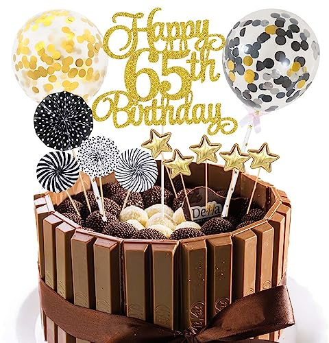 Décoration de gâteau d'anniversaire 65 ans pour femme - Noir et doré