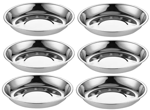 PACKOVE Uppsättning av 6 runda stålplattor – Runda rostfria stålplattor – Campingplattor för hem och restaurang (diameter 14-15 cm)