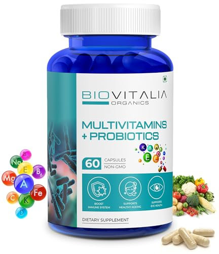 Biovitalia Organics Suplemento dietético de multivitaminas + probióticos para hombres y mujeres | Promueve la inmunidad ayuda a la digestión y absorción de nutrientes | - 60 Cápsulas Vegetales