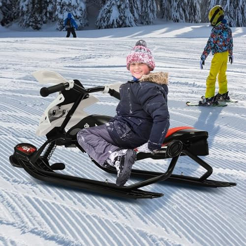 LOYEMAADE Trineo de nieve clásico, trineo de esquí con frenos, capacidad de carga de 176,37 libras, trineo adecuado para la mayoría de los niños