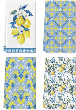 Artoid Mode Zitrone Blumen Floral Sommer Küchentücher Geschirrtücher, 42x65 cm Saisonale Frühling Summer Dekoration Handtücher 4er Set