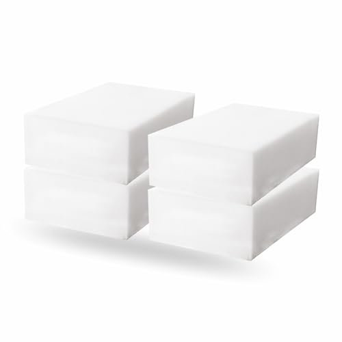 Eraser Sponge Melamine Clean Reusable Multipurpose Chemical Free Cleaner Pads For Removing Dirt Grime Lime Scale Burnt On Food Stains Marks Kitchen Bathroom Essentials White Color 6x9.6x2.7cm (4Pack)