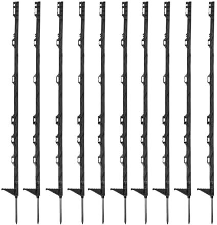 10Pcs Electric Fence Posts, 4FT/122CM Portable Garden Fence Post Temporary Electric Fences Plastic Fence Posts Ideal for Paddock Fencing Grazing Livestock Control Horse Cattle Sheep (Black)