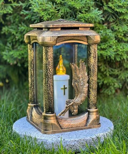 Lampada funeraria con SOCKEL Angelo effetto 3D – 25 cm H. Colore oro candela funeraria candela funeraria decorazione giardino lanterna con base e candela