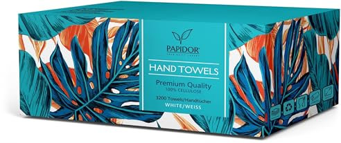 PAPIDOR Papierhandtücher in Premium-Plus-Qualität. Extrem saugfähig, strapazierfähig und weich. 3200 Papierhandtücher 2-lagig, für alle gängigen Papierhandtuchspender geruchlos und hygienisch.