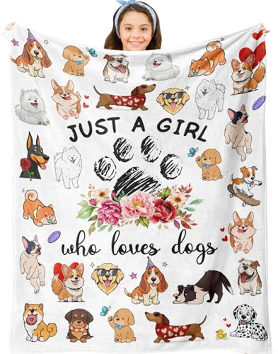 Jepufo Dog Blanket Gifts, Dogs Gifts for Girl, Just a Girl Who Loves Dogs Blanket, Best Gift Ideas for Dog-Lover Blankets 40X50