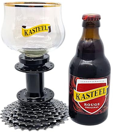 Kasteel - Vaso de cerveza con soporte de cambio de bicicleta, Cáliz único con base de engranaje, diseño original, Kasteel
