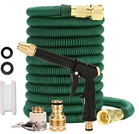 Manguera de jardín expandible, diseño ligero y flexible con accesorios duraderos de latón macizo de 3/4 pulgadas para riego y lavado, longitud de 75 a 300 pies