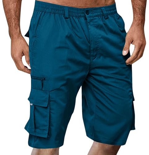 Cargo Shorts Herren Sommer Kurz Hosen Jogginghose Wanderhose mit Taschen Arbeitshose Klassisch Cargohosen Bequeme Freizeithosen Stretch Bermudashorts Locker Chino Short Arbeitsshort(Royal Blue,L)