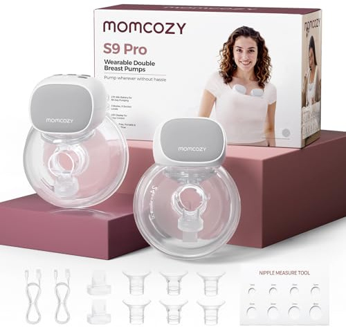 Momcozy S9 Pro Aktualisierte Milchpumpe Elektrisch Tragbar, Freihändige Milchpumpe mit längster Akkulaufzeit und LED-Anzeige, Elektrische Milchpumpe mit 2 Modi & 9 Stufen - 24mm (Grau, 2 Pack)