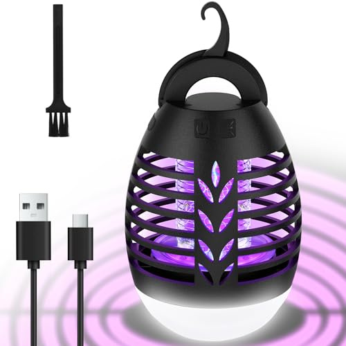 Lámpara Antimosquitos para Camping con Batería 2200mAh, Matamoscas Eléctrico Exterior e Interior Impermeable IP66, 2 en 1 Mata Mosquitos y Linterna LED para Jardín, Terraza, Pesca, Recargable USB