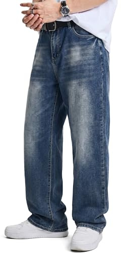 JMIERR Men's Jeans Cotton Classic Regular Fit with 5 Pockets Design Zip Denim Wash Stretch Plain Casual Baggy Trousers