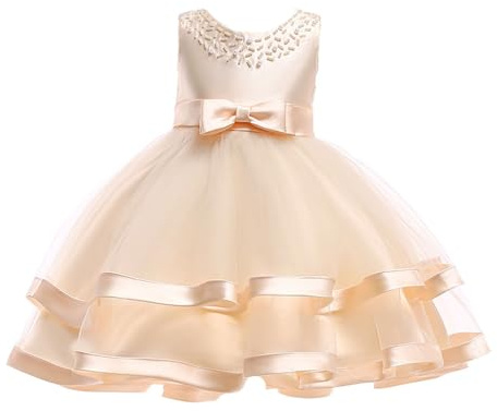 Blomklänningar för flickor, bröllop, fest, parad, prinsessklänning, Roséguld, 3-4 år