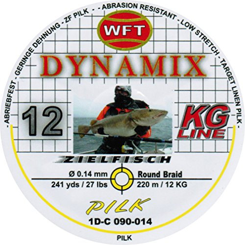 WFT Round Dynamix Pilk Yellow 220m, geflochtene Schnur zum Meeresangeln, Angelschnur für Norwegen, Durchmesser/Tragkraft:0.14mm / 12kg Tragkraft