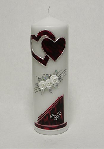 Handmade Hochzeitkerze Hochzeit Kerze Tischdekor incl. Beschriftung S-19 Silber/Bordeaux