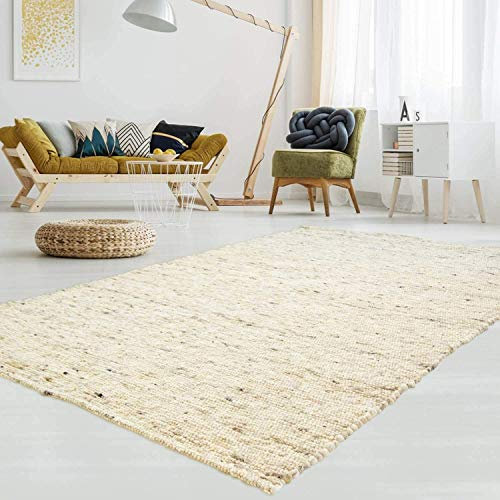 T.Carpet Gewalkter Handweb-Teppich Lambrecht aus hochwertiger Schurwolle edel und aufwendig verarbeitet fürs Wohnzimmer, Eszimmer, Schlafzimmer und die Küche geeignet 60 Beige meliert 170 x 230 cm