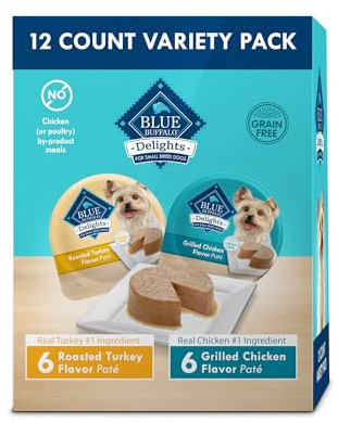 Blue Buffalo Delights Small Breed Natural Wet Dog Food Variety Pack, Roasted Turkey Paté and Grilled Chicken Paté, 3.5-oz Cups, 12 Count