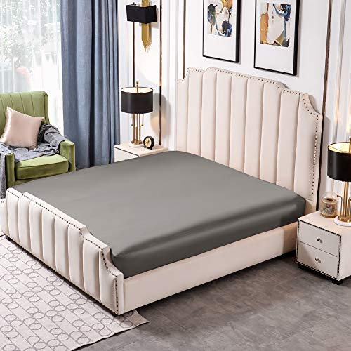 THXSILK Spannbettlaken Seide 25 Momme bis 30cm Matratzenhöhe, Seide Bettlaken aus 100% Reine Seide für Standardmatratze, 90x200+30cm, Holzkohle