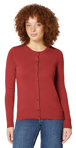 Amazon Essentials Women's Lightweight Crewneck Button-Down Cardigan Sweater (Available in Plus Size), Dark Red, Medium