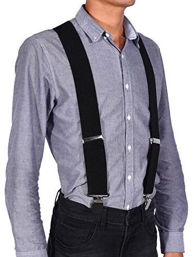 Hängslen för män, X formade 5 cm breda med 4 mycket starka klämmor, byxor, hängslen justerbara bältesband, elastiska hängslen för män och kvinnor, byxor X form, Definitivt, default