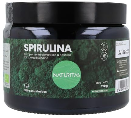 Espirulina pura Bio 3.000mg | 540 comprimidos | Naturitas Essentials | Espirulina ecológica 3.000 mg/día | Superalimento rico en proteínas | Algas