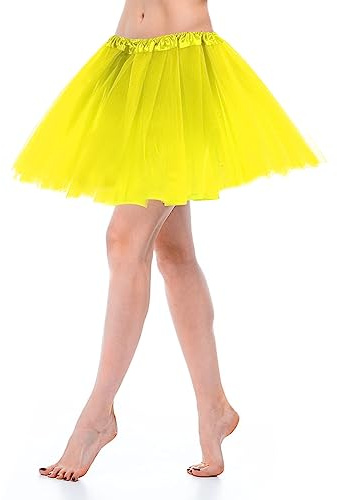 Yolev Women's Tulle Skirt Teen Adult Classic Elastic 3 Layered Tulle Tutu Skirt for Dress-up Parties Dancing for Women (Yellow)