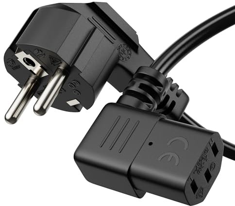 sonero Stromkabel Kaltgerätekabel 3 Polig, 1,0m, Schutzkontakt Stecker Netzstecker auf Kaltgerätekupplung C13 Buchse, 90° Winkel Netzkabel Netzteil Strom Kabel für Monitor PC Drucker, Schwarz