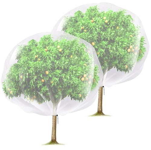 2 Pcs Fruit Tree Netting, 7 x 8 Ft Large Insect Bird Barrier Tree Net with Drawstring, Garden Bird Netting Plant Cover for Protect Plant Fruit Flower from Insect Bird
