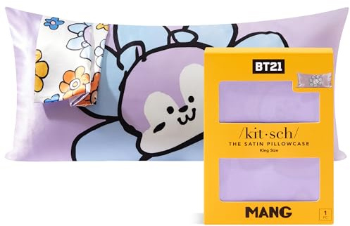 Kitsch King Size Satin Pillowcase with Zipper for Hair and Skin, Super Soft Smooth Cooling Wrinkle Resistant Machine Washable King Size BT21 (19x36)